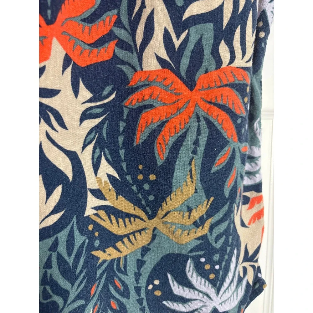 Old Navy Boys Tropical Palm Leaf Button Up Shirt Navy Orange Size L 10-12